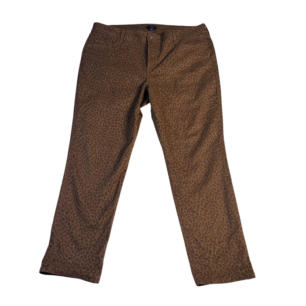NYDJโ Womens Brown Leopard Print Ankle Pants Lift Tuck Slimming Size 16 USA